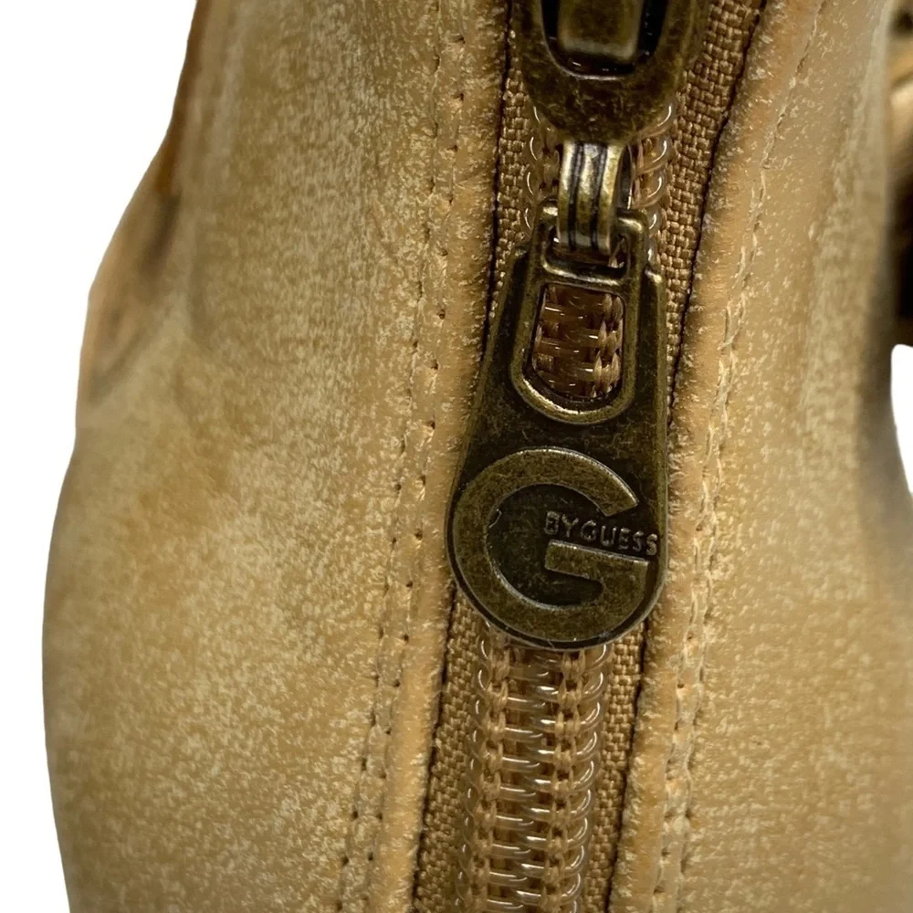 Guess Tan Ankle Boots 3” Block Heel Cut Outs on Sides Back Zippers New Size 7.5